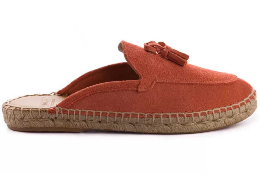 Abarca Shoes Mocasin Abierto Borlas Piel Coral-Women Moccasin Espadrille