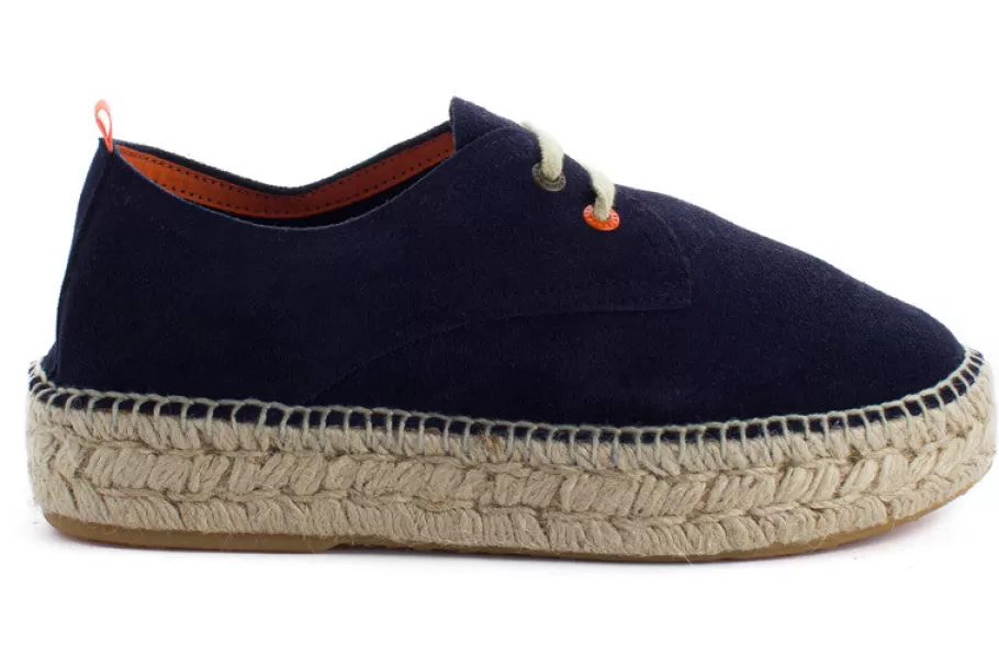 Abarca Shoes Navy Leather Blucher 19-Women Espadrilles With Laces