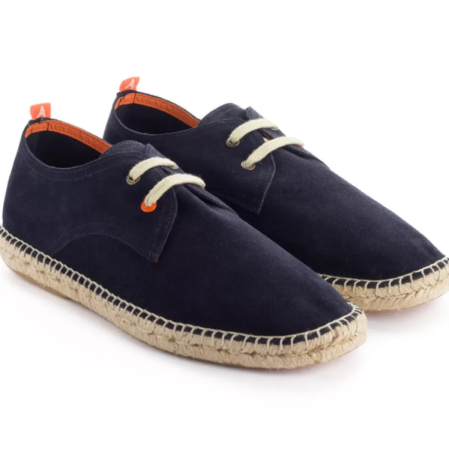 Abarca Shoes Navy Leather Blucher 19-Men Espadrilles With Laces