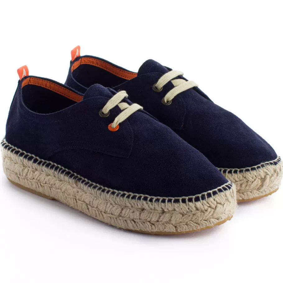 Abarca Shoes Navy Leather Blucher 19-Women Espadrilles With Laces