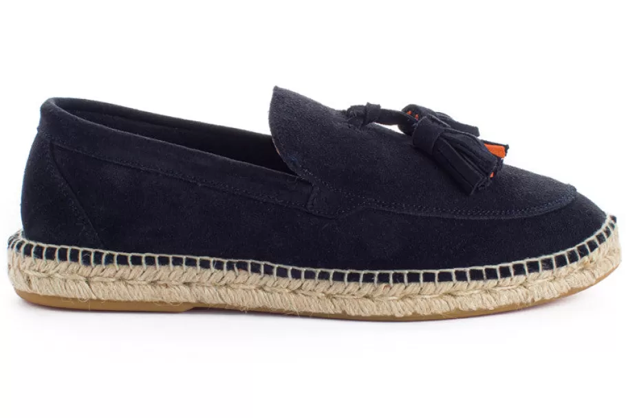 Abarca Shoes Navy Leather Tassel Loafers-Men Moccasin Espadrille