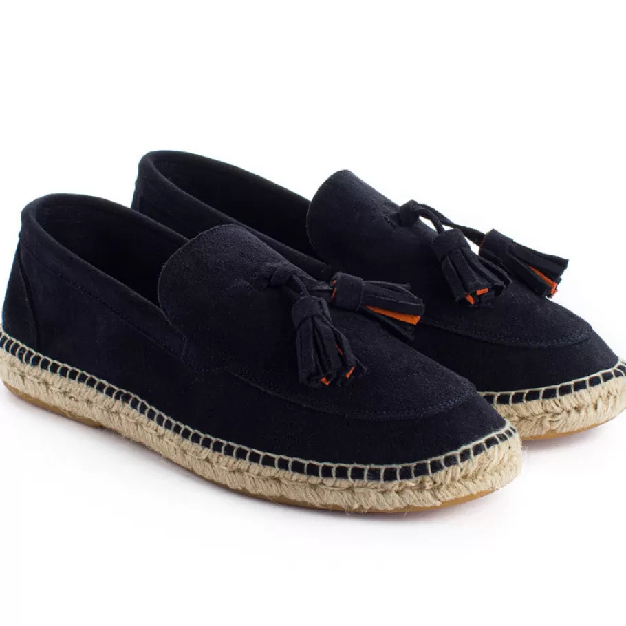 Abarca Shoes Navy Leather Tassel Loafers-Men Moccasin Espadrille