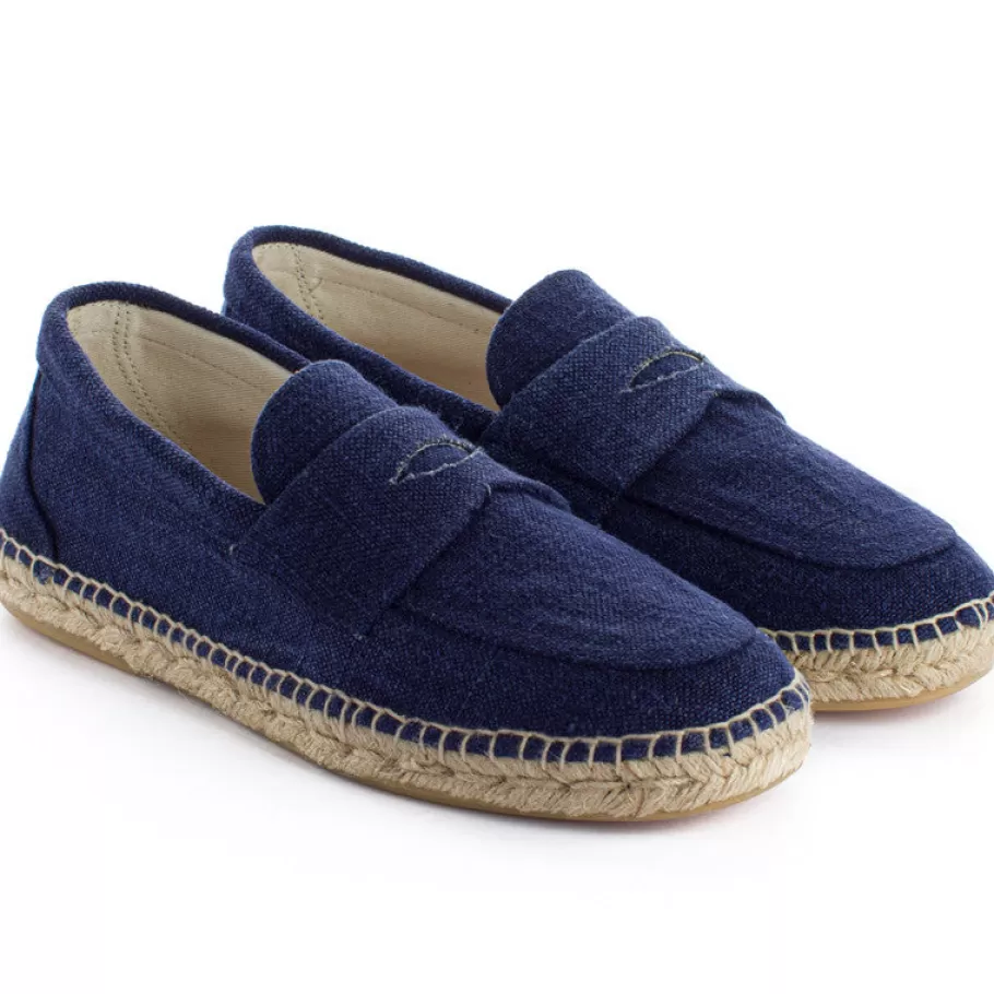 Abarca Shoes Navy Old Linen Moccasin-Men Moccasin Espadrille