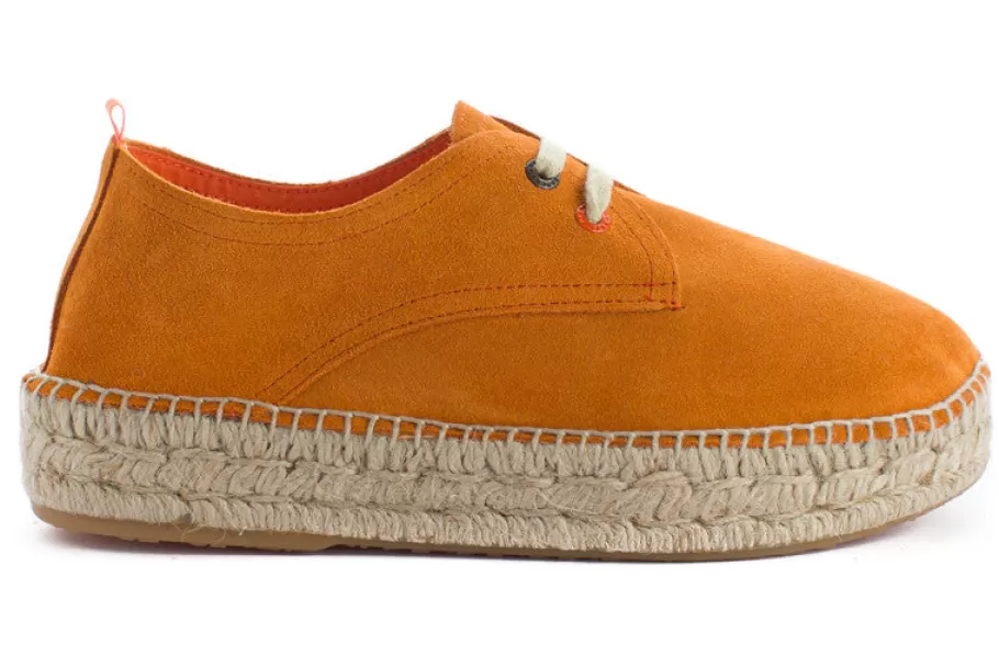 Abarca Shoes Orange Leather Blucher-Women Espadrilles With Laces