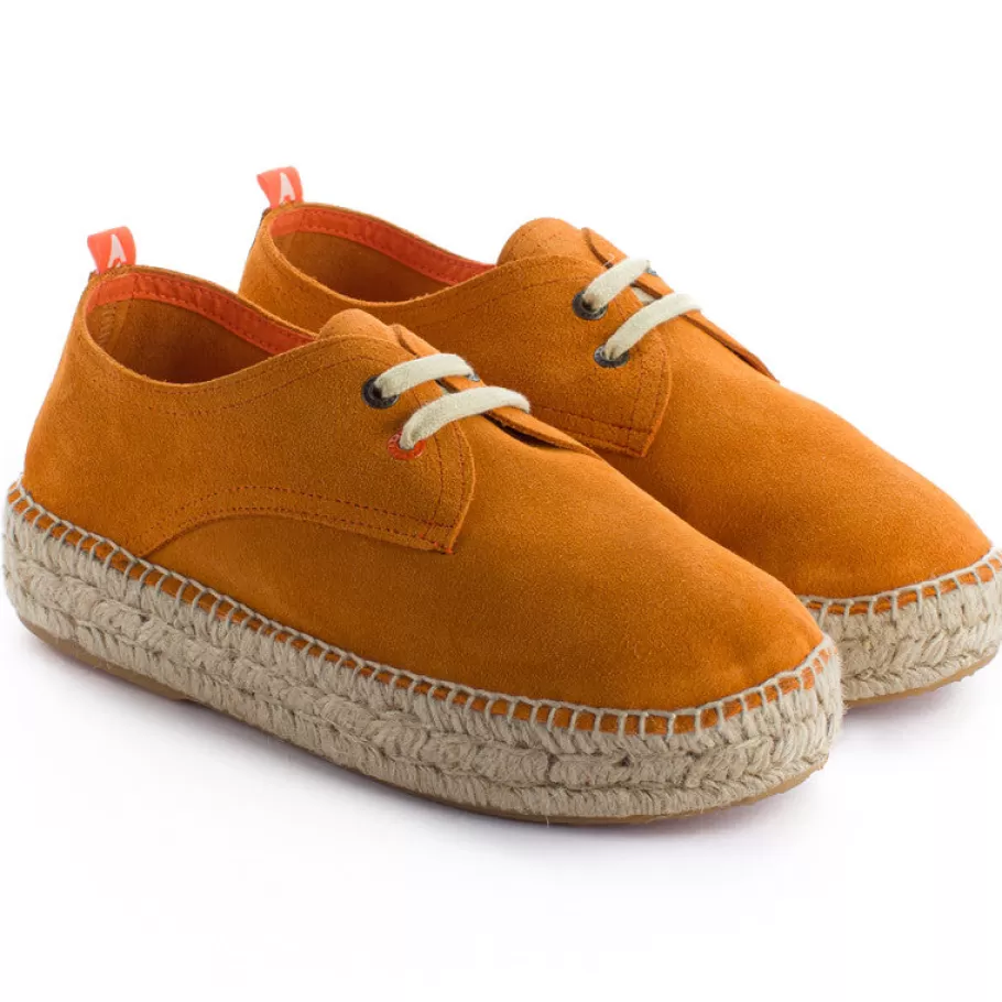 Abarca Shoes Orange Leather Blucher-Women Summer Espadrilles