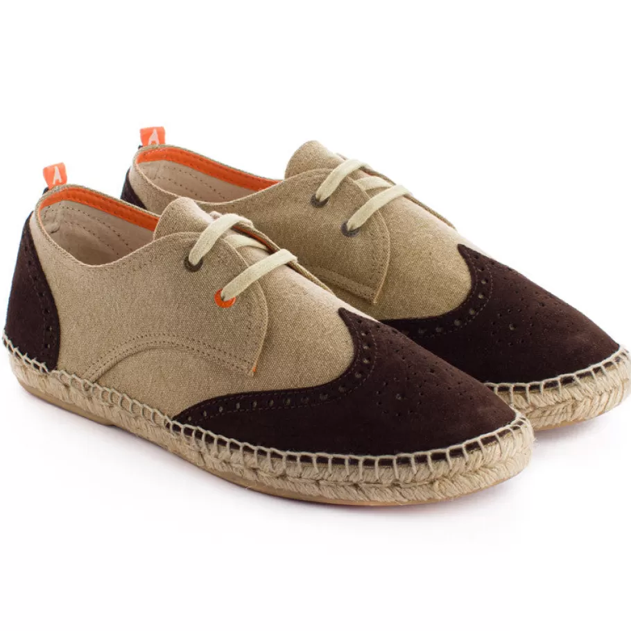 Abarca Shoes Oxford Leather Beige + Chocolate-Men Oxford Espadrilles