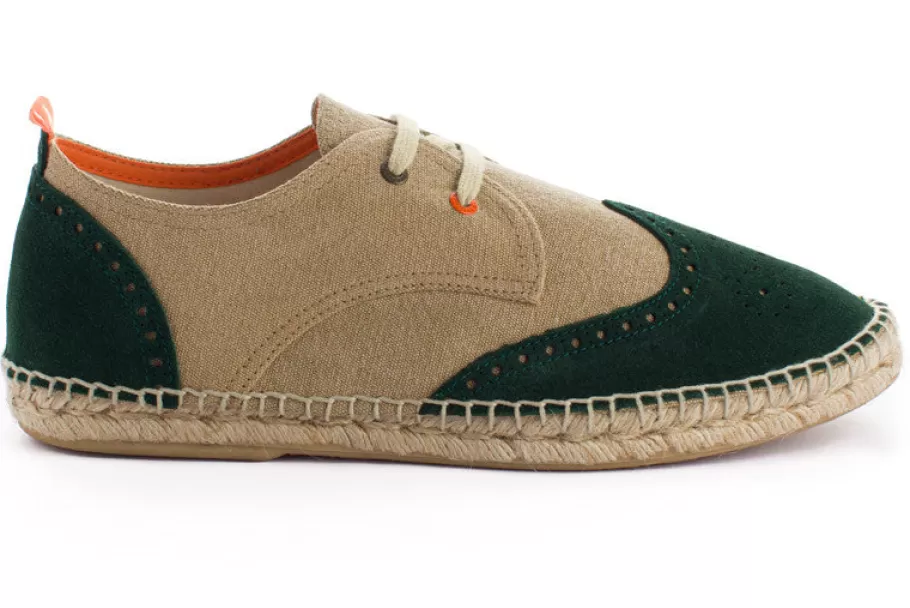 Abarca Shoes Oxford Leather Beige + Emerald-Men Oxford Espadrilles