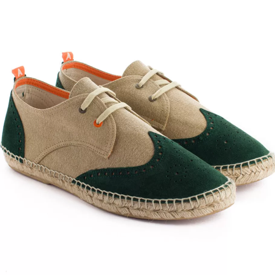 Abarca Shoes Oxford Leather Beige + Emerald-Men Oxford Espadrilles