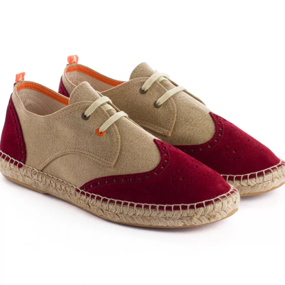 Abarca Shoes Oxford Leather Beige + English Red-Men Oxford Espadrilles