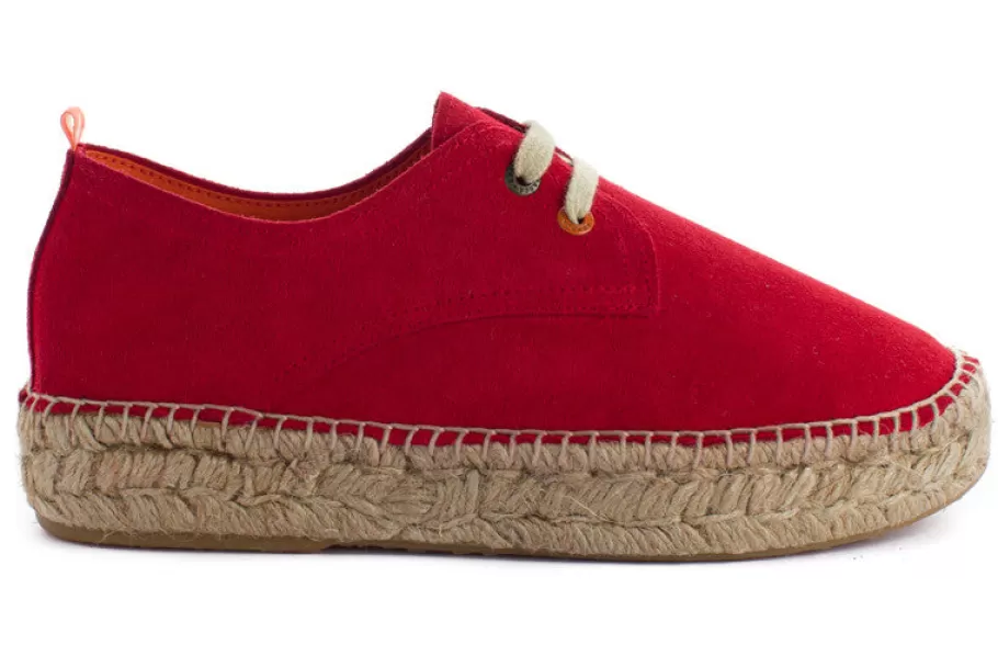 Abarca Shoes Red Leather Blucher 556-Women Espadrilles With Laces