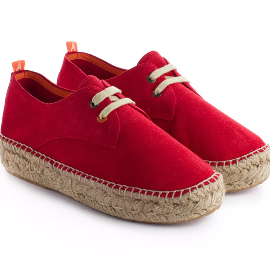 Abarca Shoes Red Leather Blucher 556-Women Espadrilles With Laces