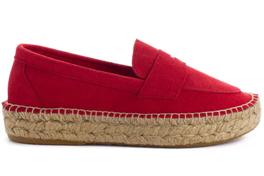 Abarca Shoes Red Leather Moccasin 556-Women Moccasin Espadrille