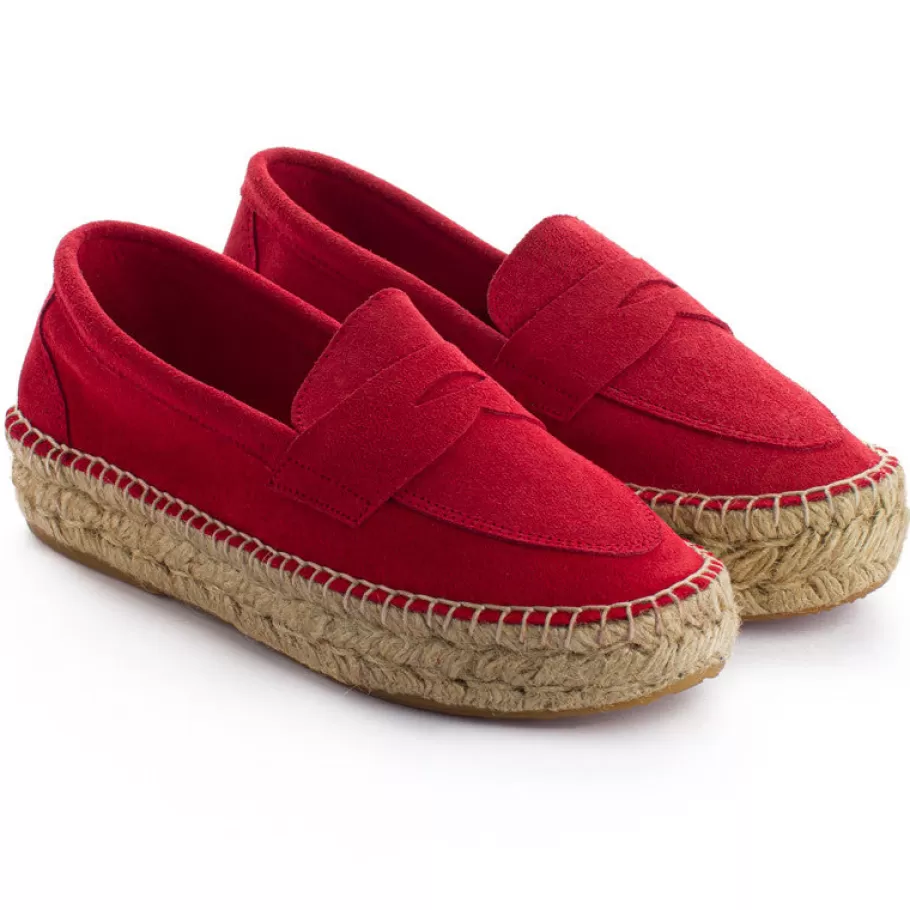 Abarca Shoes Red Leather Moccasin 556-Women Moccasin Espadrille