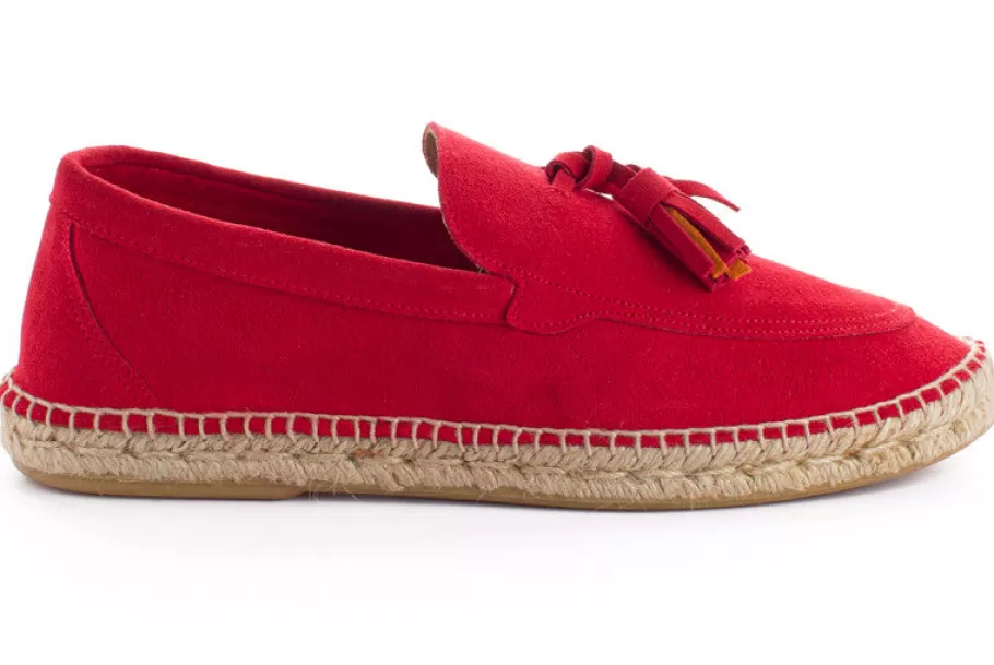 Abarca Shoes Red Leather Tassel Loafers-Men Moccasin Espadrille