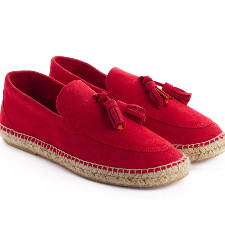 Abarca Shoes Red Leather Tassel Loafers-Men Moccasin Espadrille