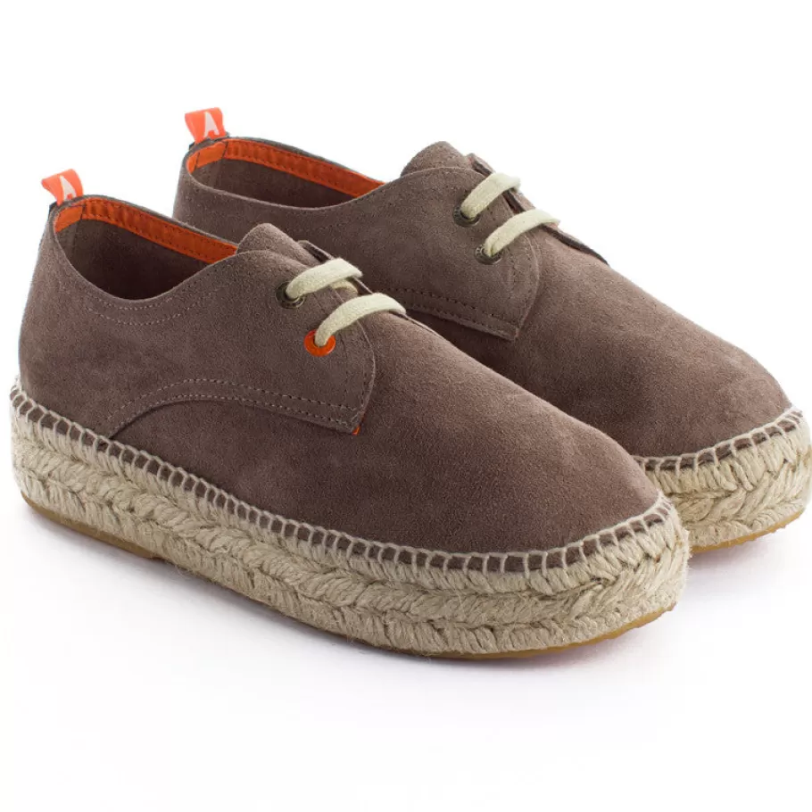 Abarca Shoes Taupe Leather Blucher-Women Espadrilles With Laces