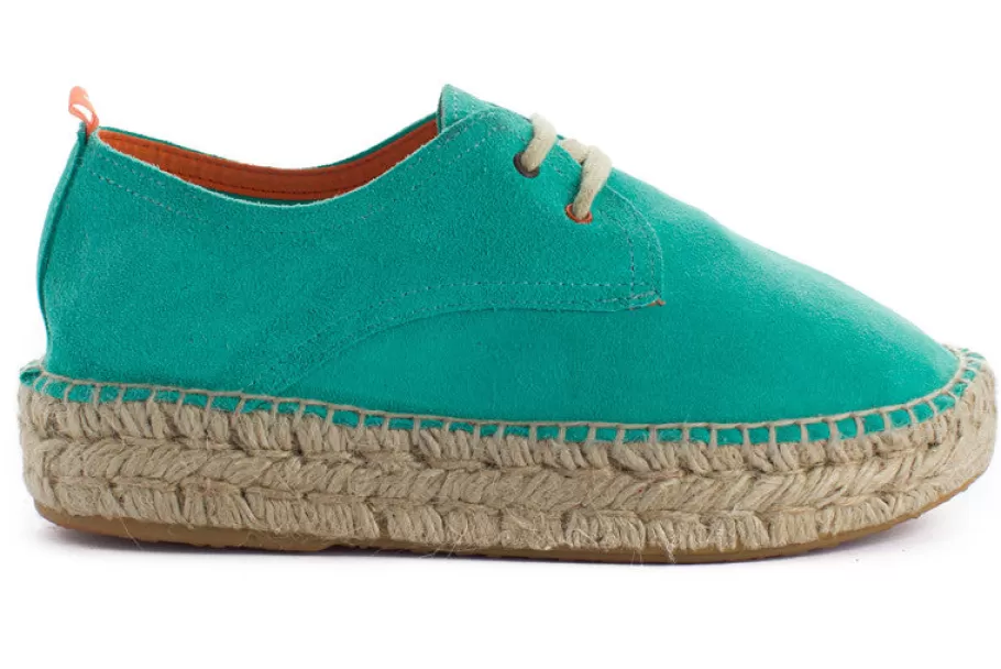 Abarca Shoes Turquoise Leather Blucher-Women Espadrilles With Laces