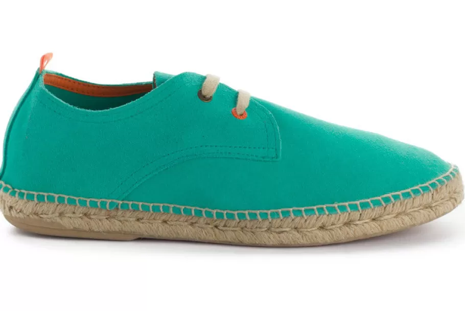 Abarca Shoes Turquoise Leather Blucher-Men Espadrilles With Laces