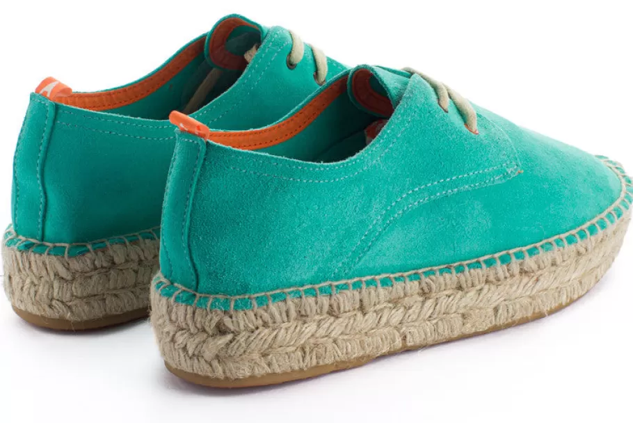 Abarca Shoes Turquoise Leather Blucher-Women Espadrilles With Laces