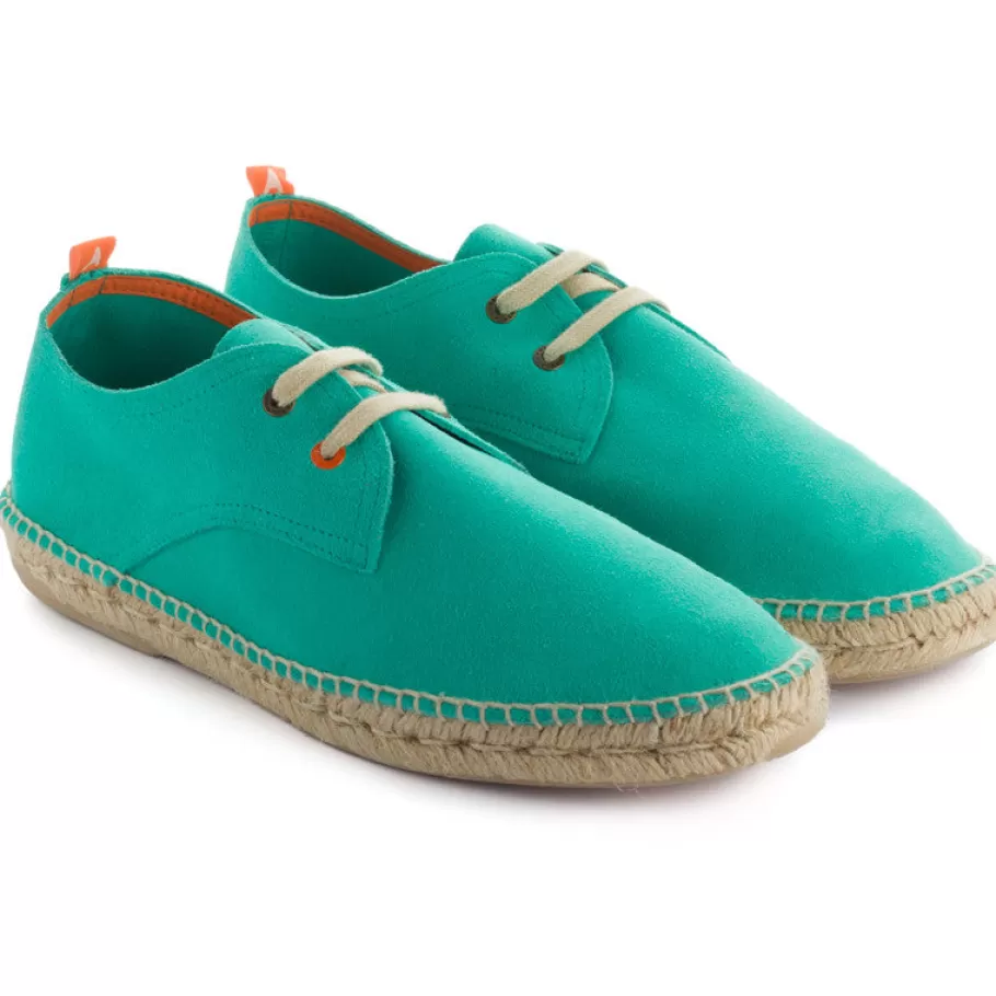 Abarca Shoes Turquoise Leather Blucher-Men Espadrilles With Laces